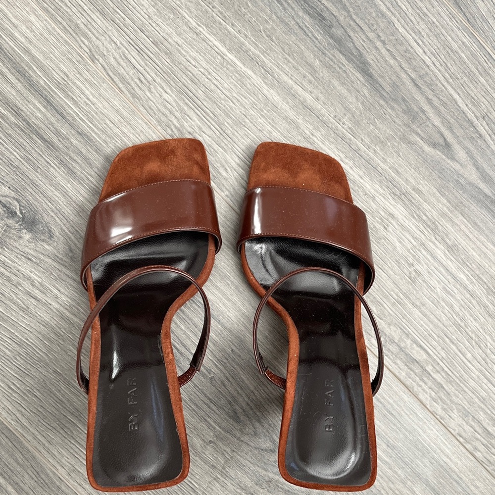 BY FAR Chocolate Brown Leather Heels